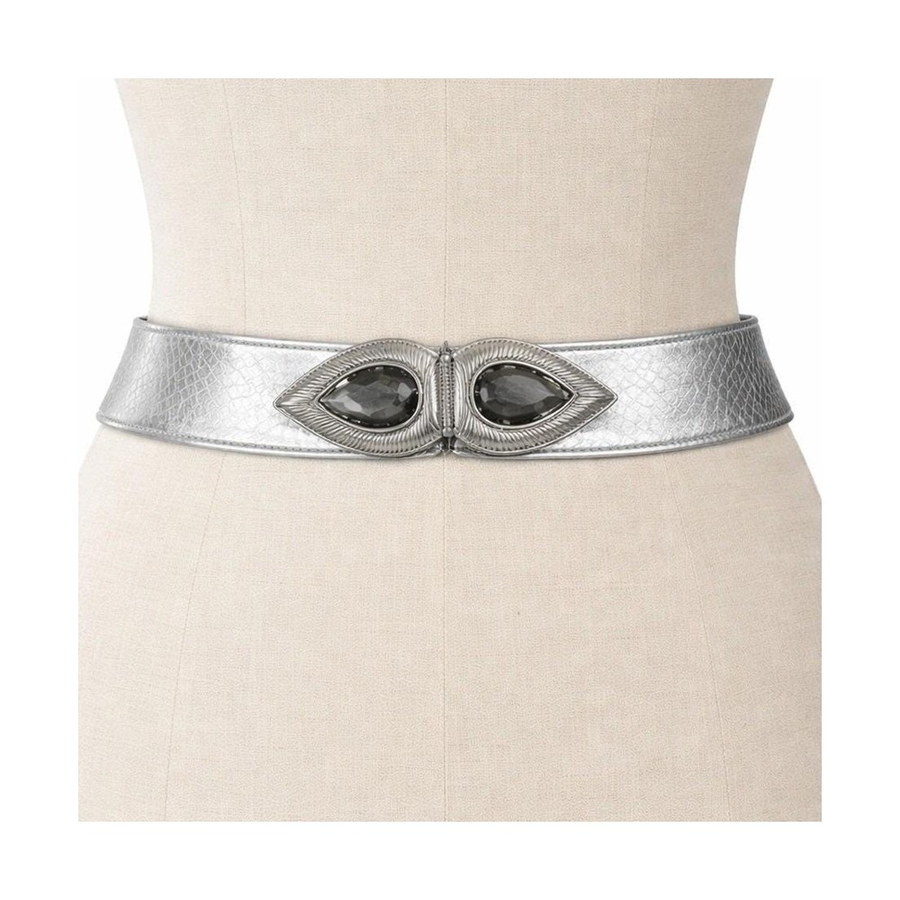 Sandy Duftler Vintage Silver Metallic‎ Snakeskin Leather Crystal Buckle Belt
